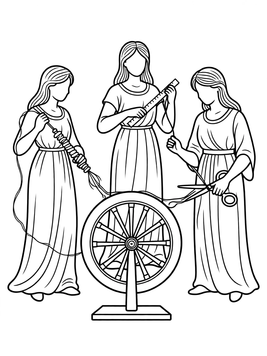 (Greek mythology) The Fates spinning the thread of life