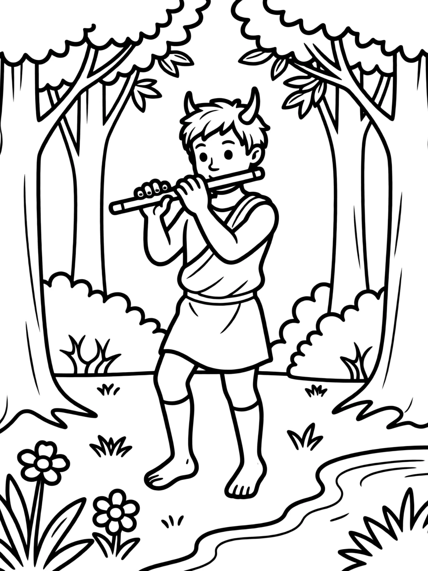 (Greek mythology) Pan playing his flute in the woods
