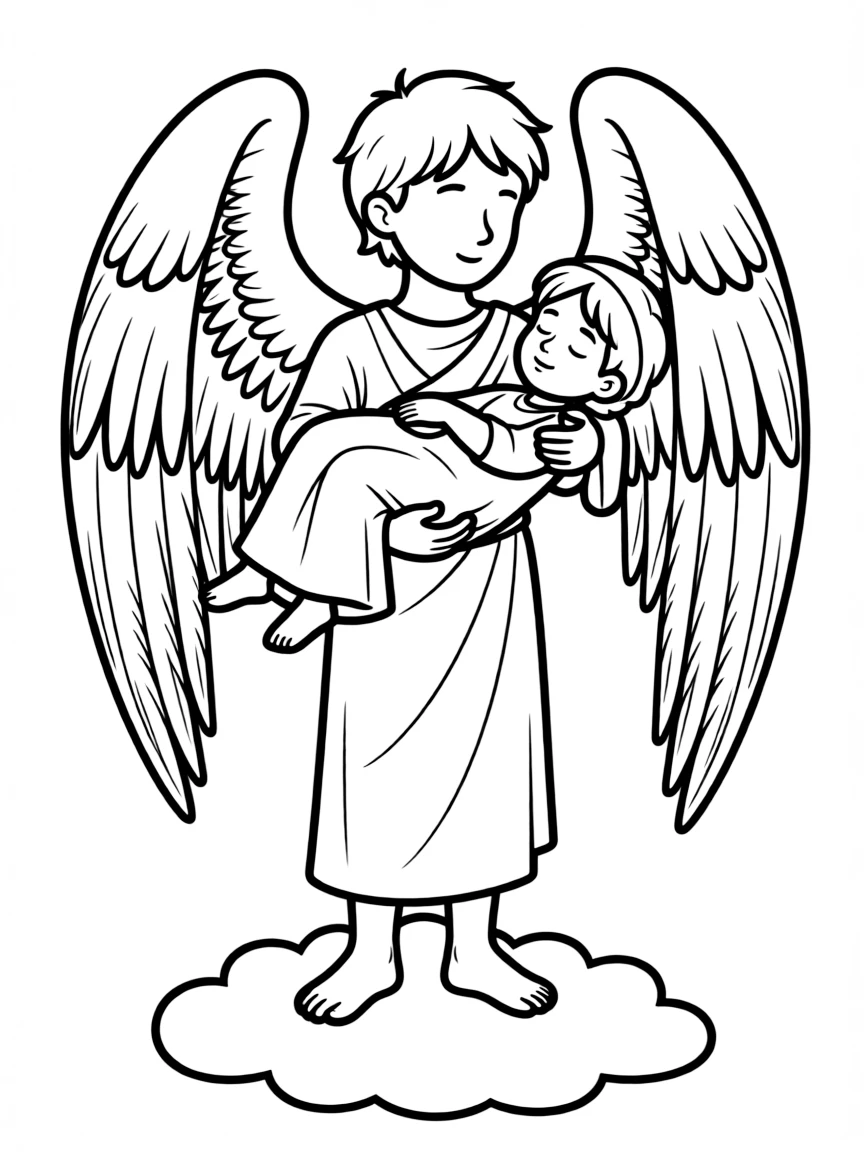 (Greek mythology) Thanatos gently carrying a sleeping soul