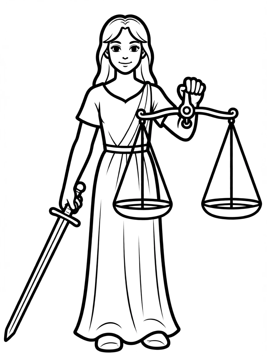(Greek mythology) Nemesis with a balance scale and sword
