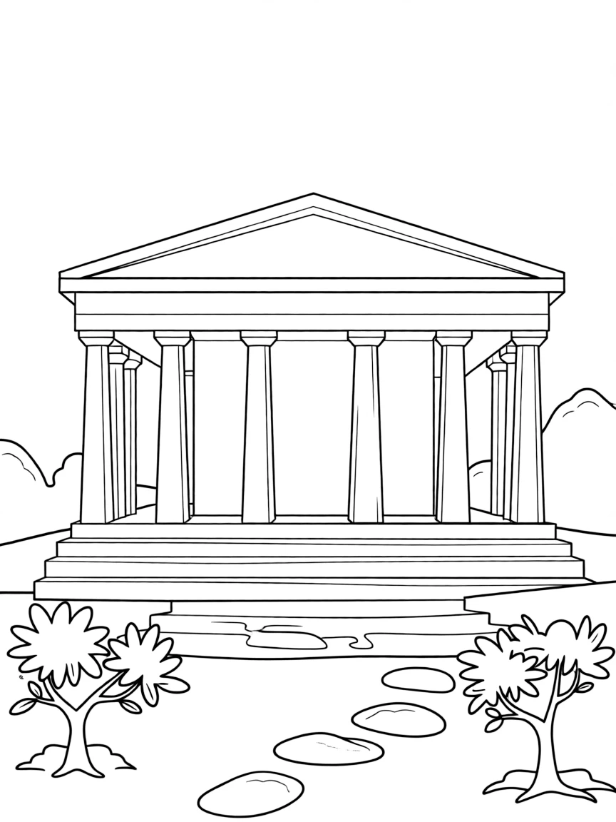 (Greek mythology) A simple Greek temple with columns