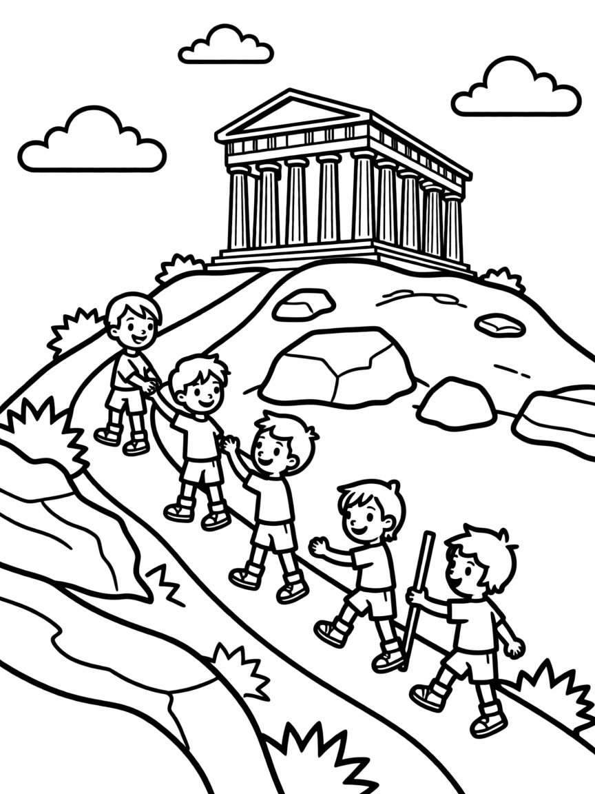 (Greek mythology) Kids climbing Mount Olympus