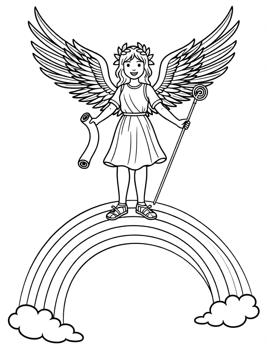 (Greek mythology) A rainbow bridge with Iris, goddess of messages