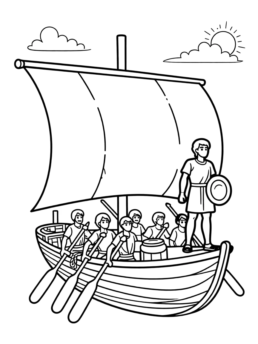 (Greek mythology) Jason and the Argonauts on a ship