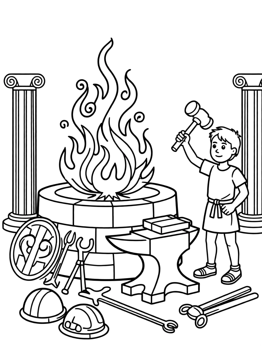 (Greek mythology) A glowing fire from Hephaestus’ forge
