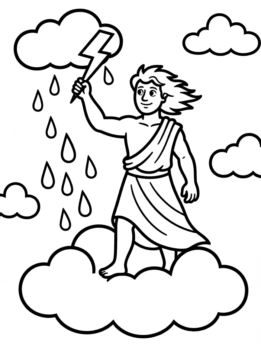 (Greek mythology) Zeus sending rain from the clouds