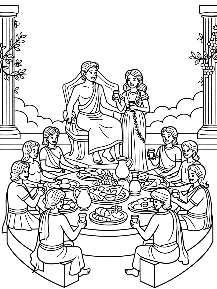 (Greek mythology) The gods having a feast on Olympus