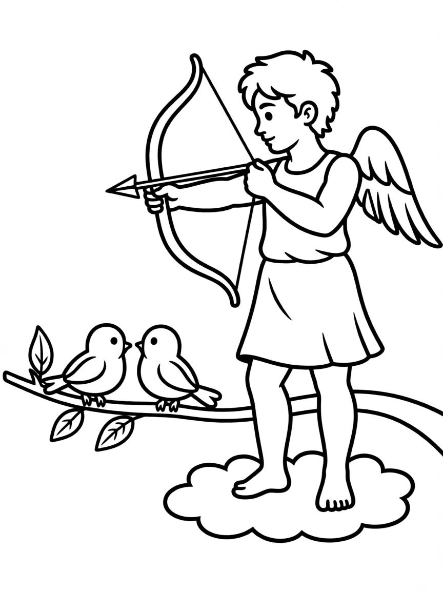 (Greek mythology) Eros aiming his arrow at two birds