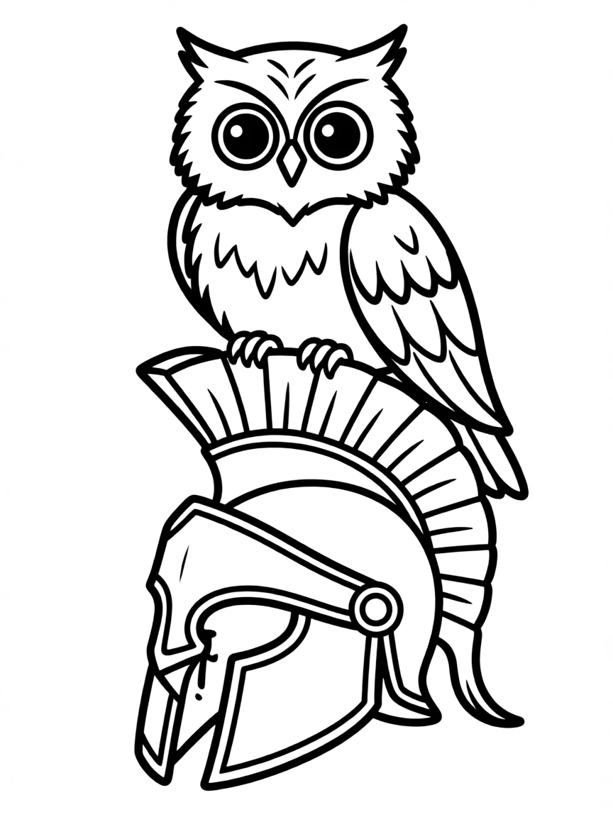 (Greek mythology) A wise owl sitting on Athena’s helmet