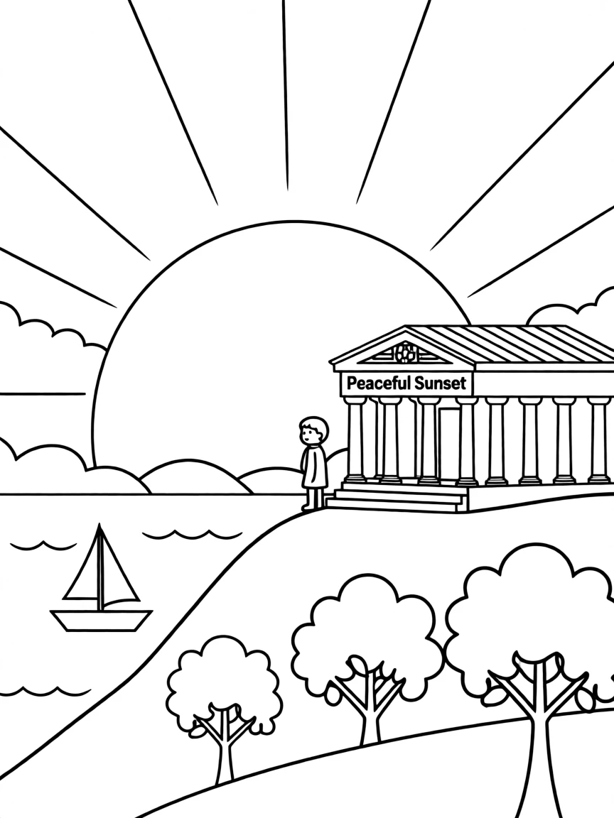 (Greek mythology) A peaceful sunset over ancient Greece