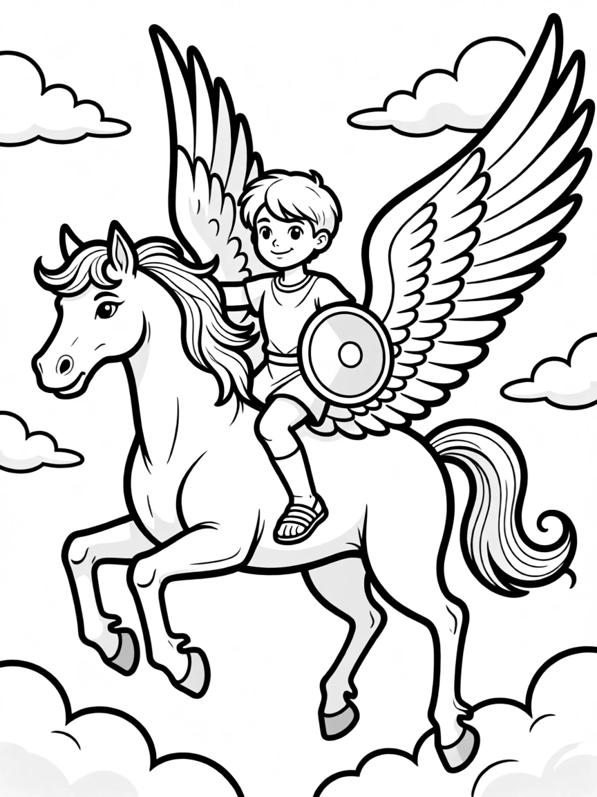 (Greek mythology) A hero riding Pegasus through the sky