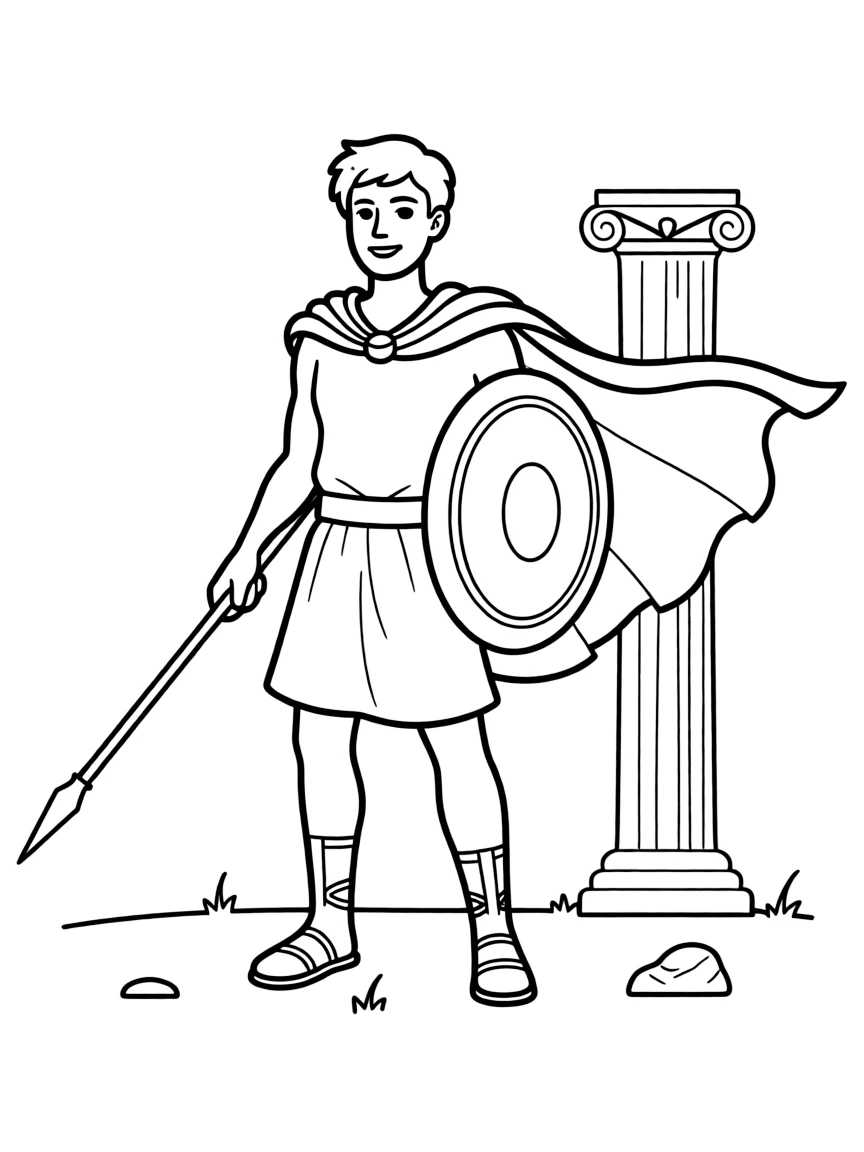 (Greek mythology) A brave warrior with a flowing cape