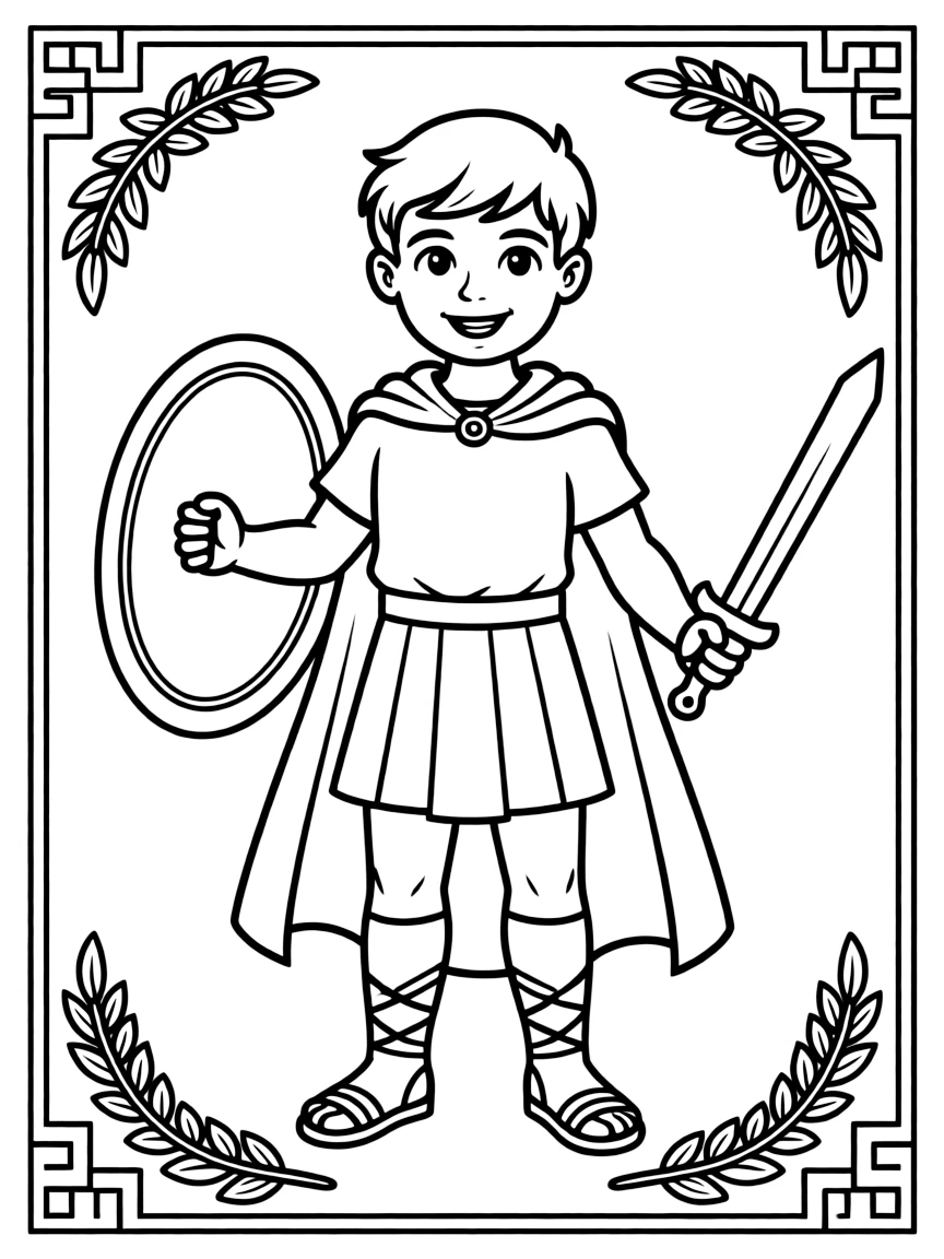 (Greek mythology) A child dressed like a Greek hero