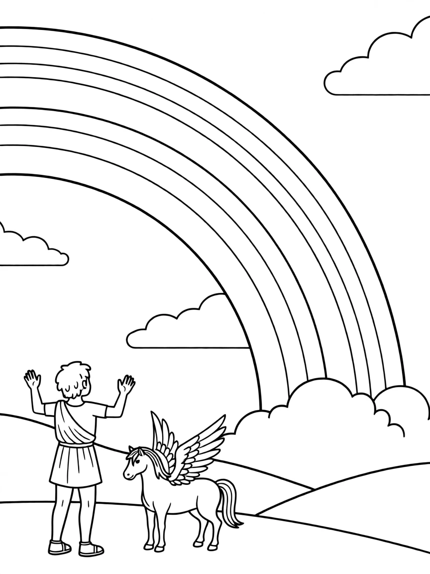 (Greek mythology) A rainbow stretching across the sky