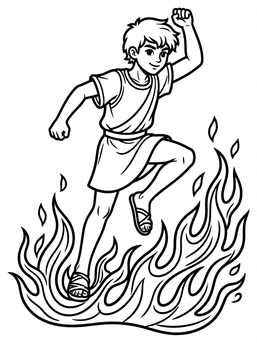 (Greek mythology) A hero jumping over flames