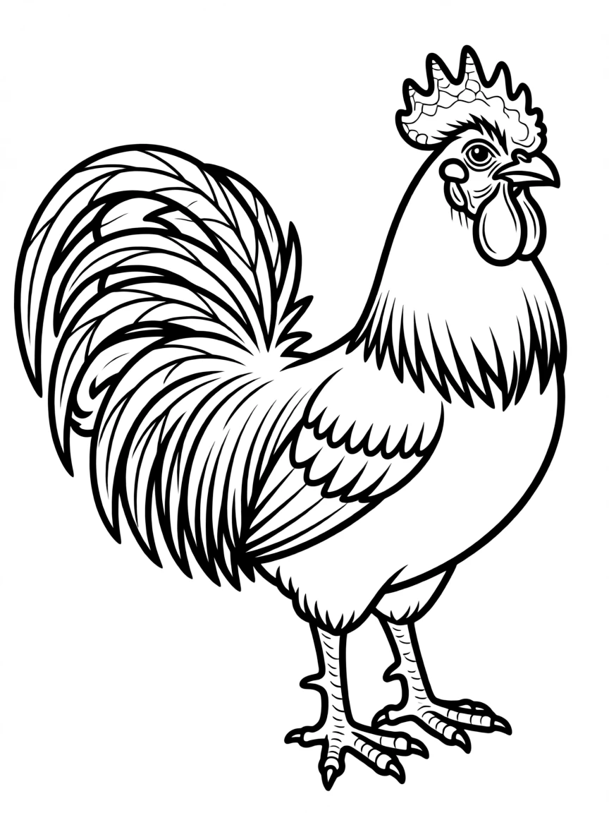 (Chinese Zodiac) A proud rooster with detailed tail feathers and comb