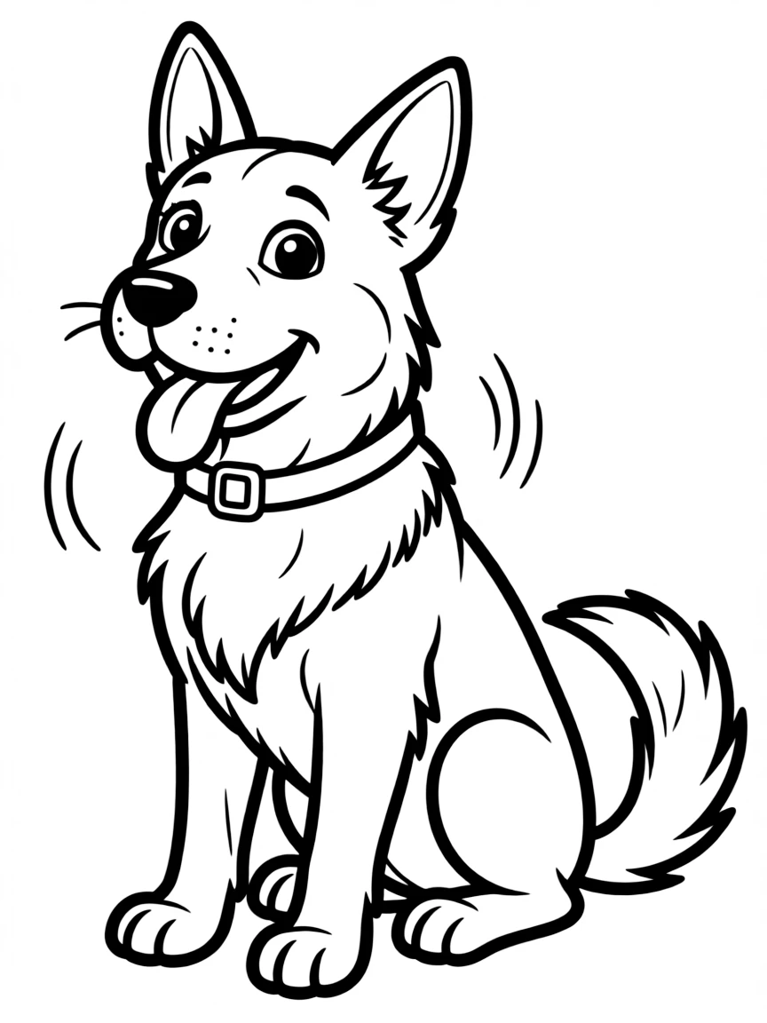 (Chinese Zodiac) A loyal dog sitting with tongue out and wagging tail