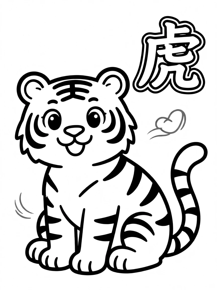 (Chinese Zodiac) Tiger with Chinese character for "tiger" floating nearby