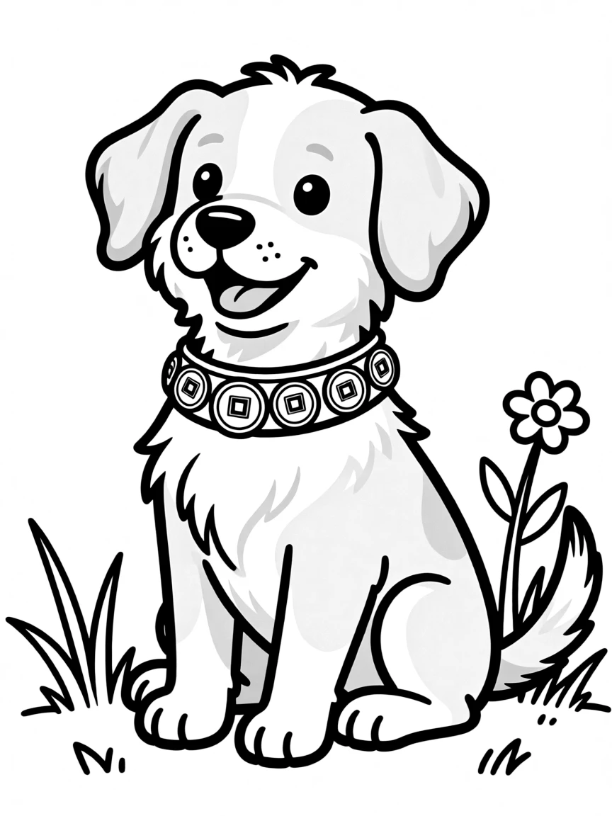 (Chinese Zodiac) Dog wearing a collar with Chinese coin patterns