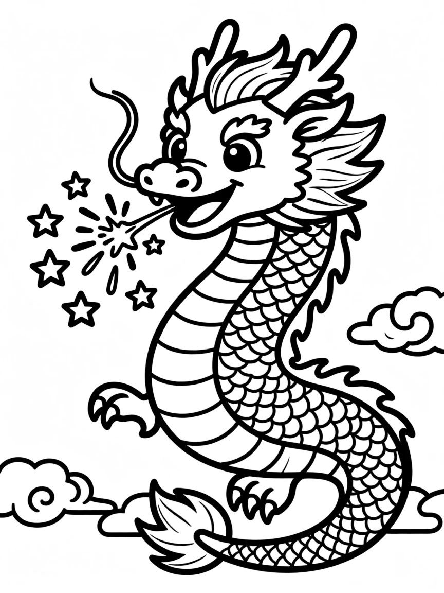 (Chinese Zodiac) Dragon breathing celebratory sparkles instead of fire
