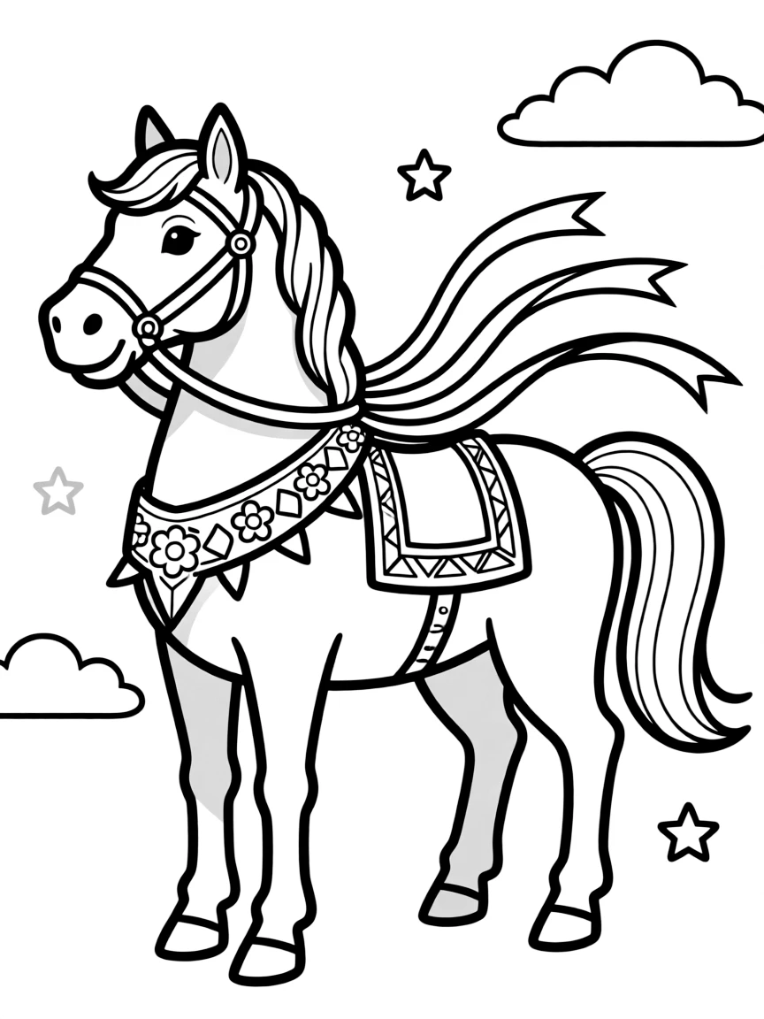 (Chinese Zodiac) Horse with decorative parade harness and flowing ribbons
