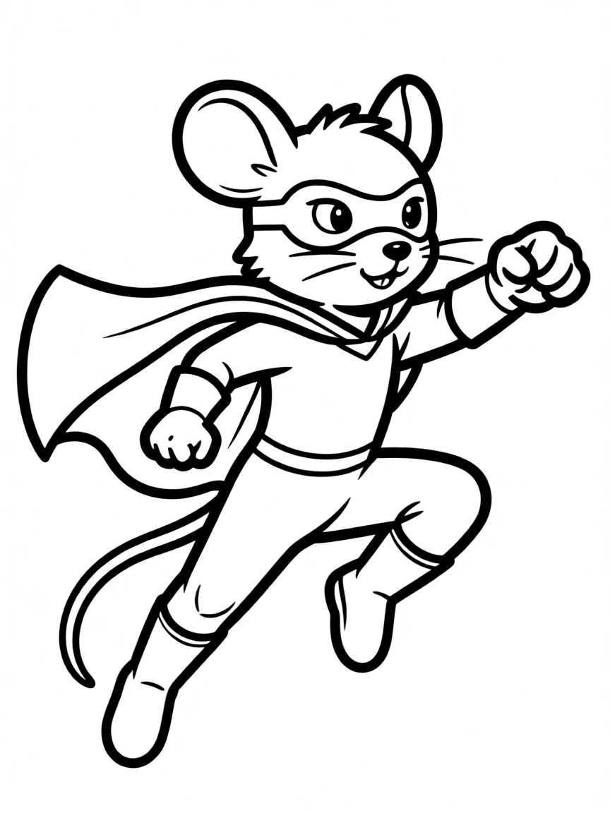 (Chinese Zodiac) Rat superhero with cape and mask in action pose