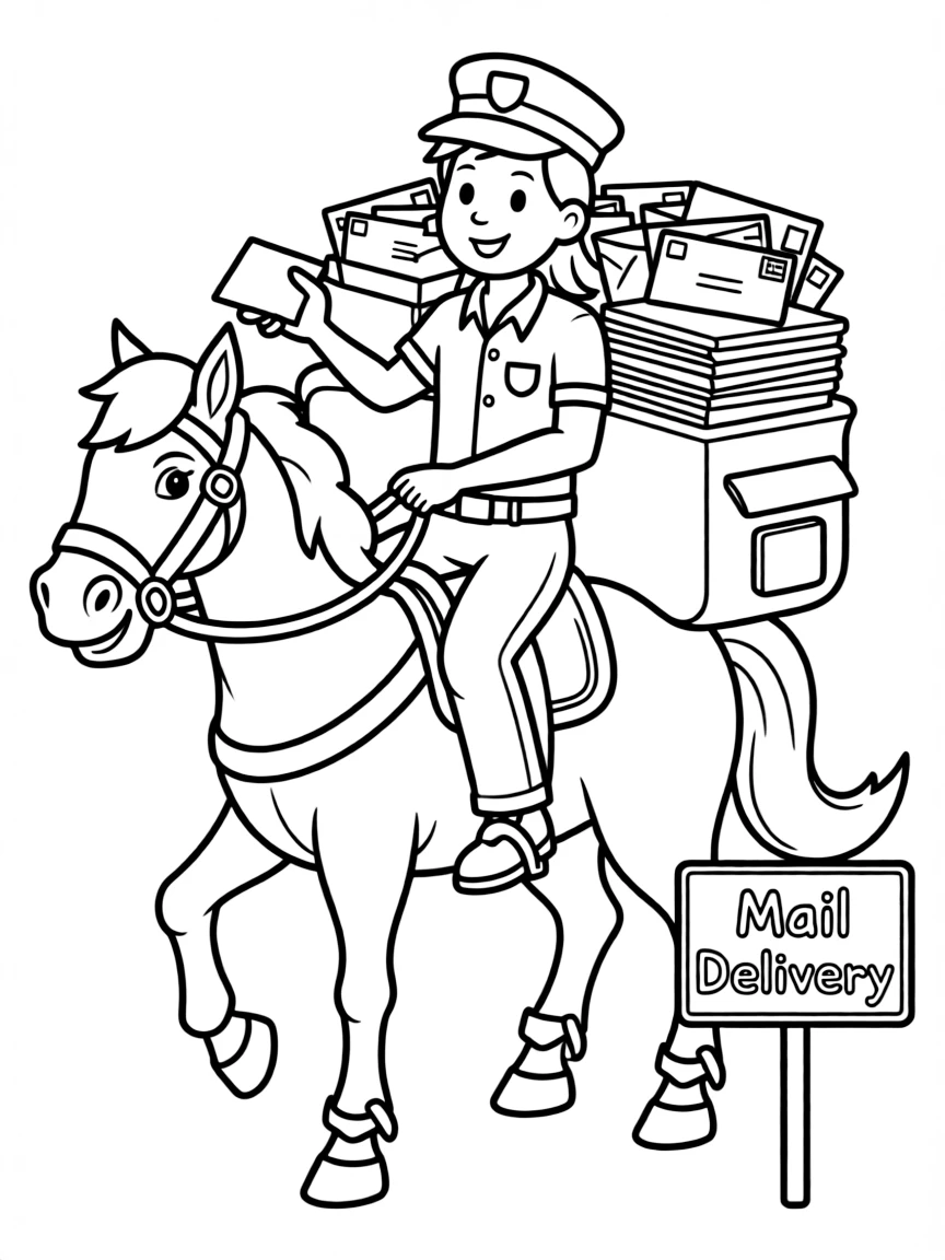 (Chinese Zodiac) Horse mail carrier with saddlebags full of letters