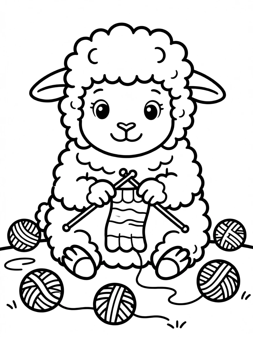 (Chinese Zodiac) Sheep knitting with balls of yarn scattered around