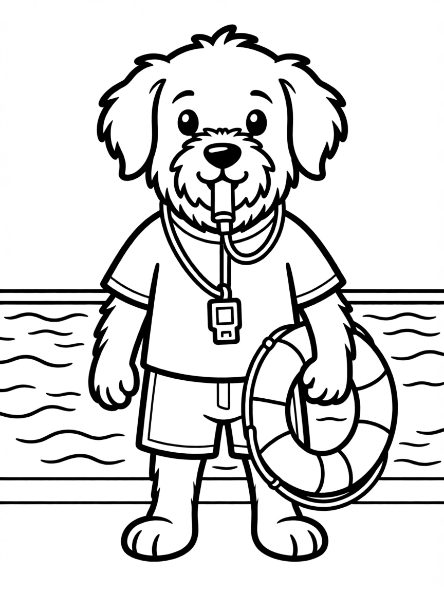 (Chinese Zodiac) Dog lifeguard with whistle and life preserver ring
