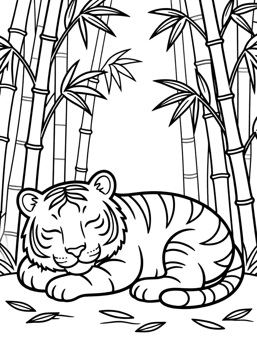 (Chinese Zodiac) Tiger resting in bamboo forest with tall stalks