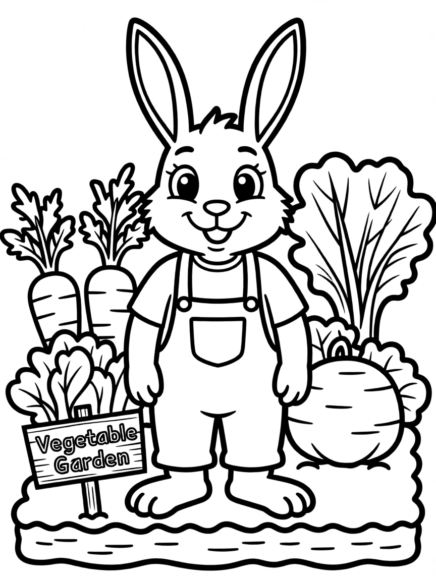 (Chinese Zodiac) Rabbit in vegetable garden with carrots and lettuce