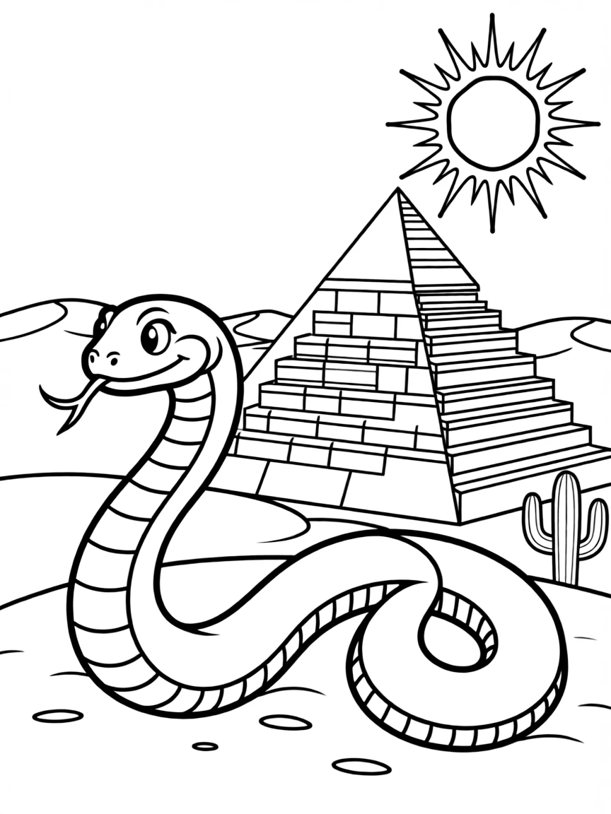(Chinese Zodiac) Snake basking near pyramid with desert background