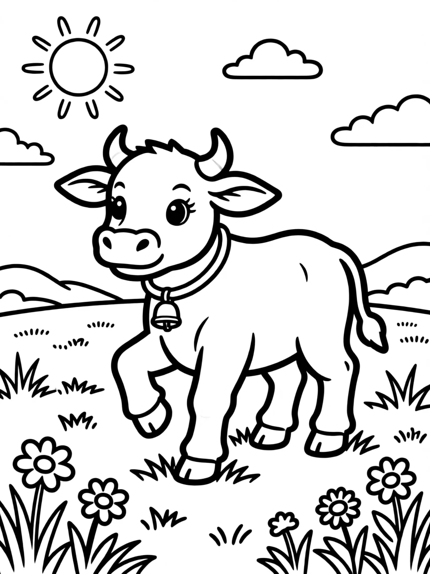 (Chinese Zodiac) Young ox calf taking first steps in pasture