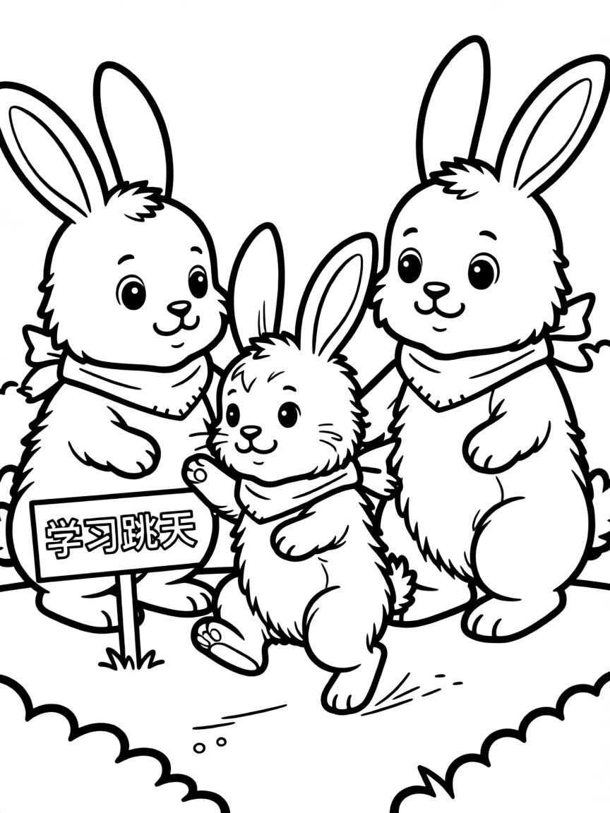 (Chinese Zodiac) Bunny rabbit learning to hop with bigger rabbits