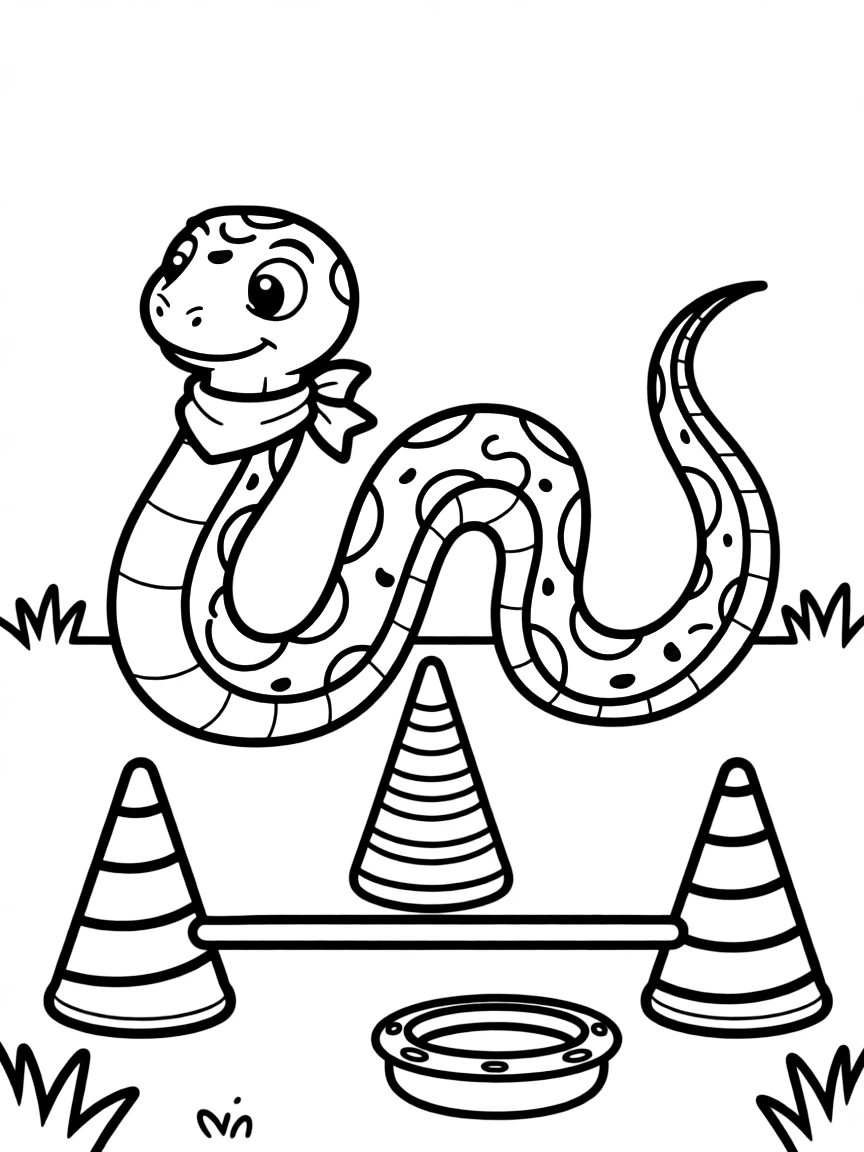 (Chinese Zodiac) Young snake learning to slither through obstacle course