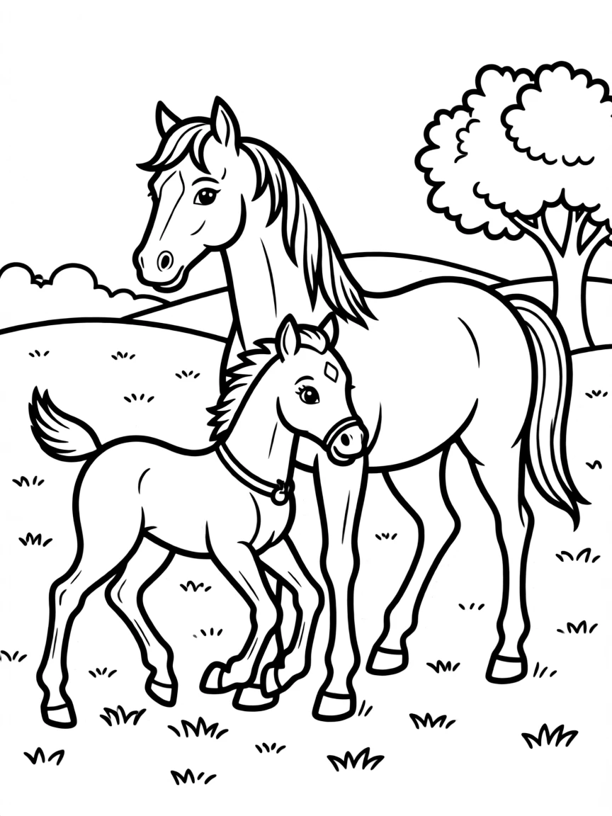 (Chinese Zodiac) Foal horse learning to gallop beside mother