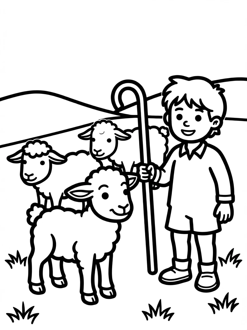 (Chinese Zodiac) Lamb sheep learning to follow flock with shepherd
