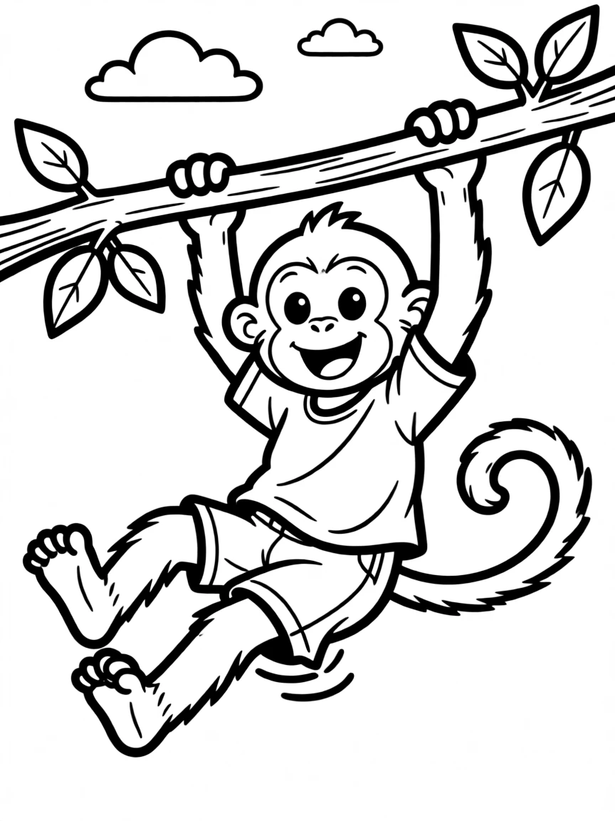 (Chinese Zodiac) Baby monkey learning to swing on practice branch