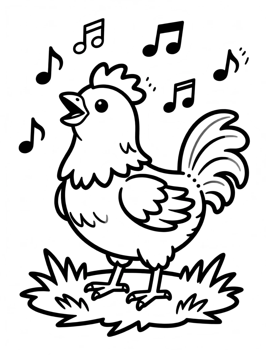 (Chinese Zodiac) Chick rooster learning to crow with music notes