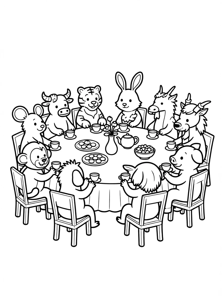 (Chinese Zodiac) All 12 zodiac animals having tea party together