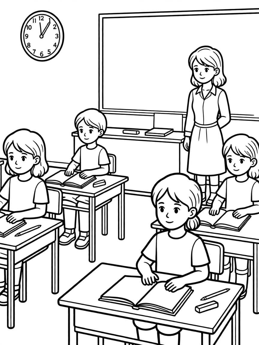 Q is for Quiet classroom with kids reading