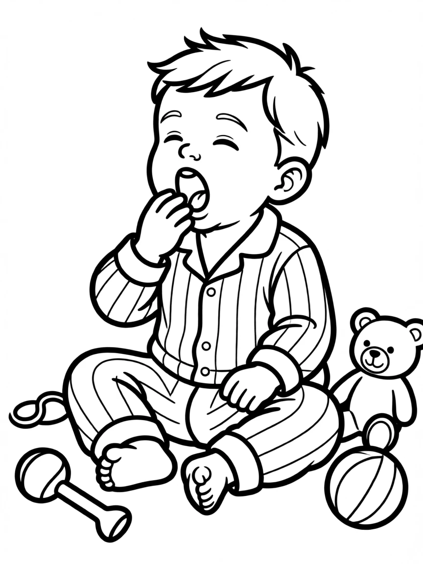 Y is for Yawning baby in pajamas
