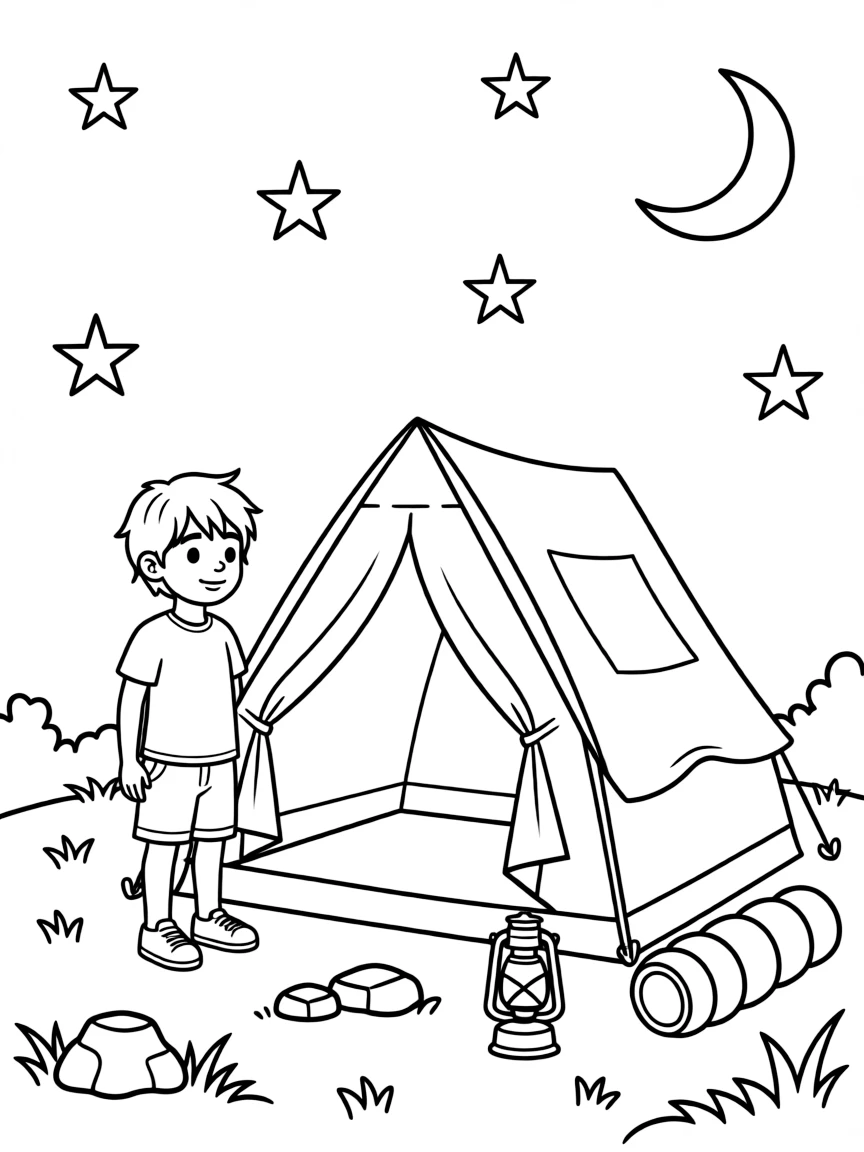 U is for Unzipped tent under the stars