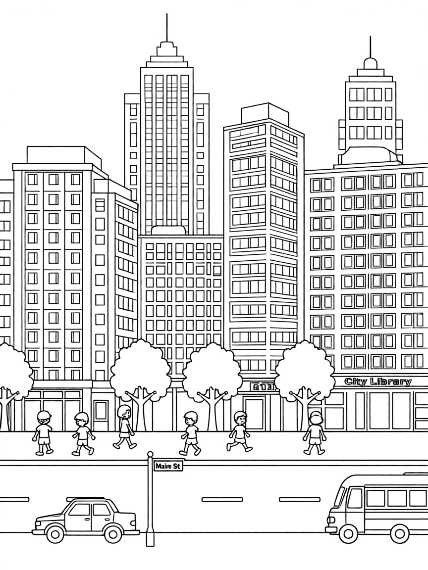 U is for Urban cityscape with tall buildings