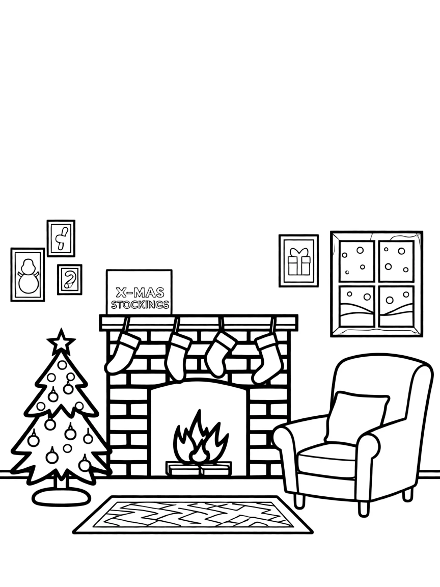 X is for X-mas stockings over fireplace