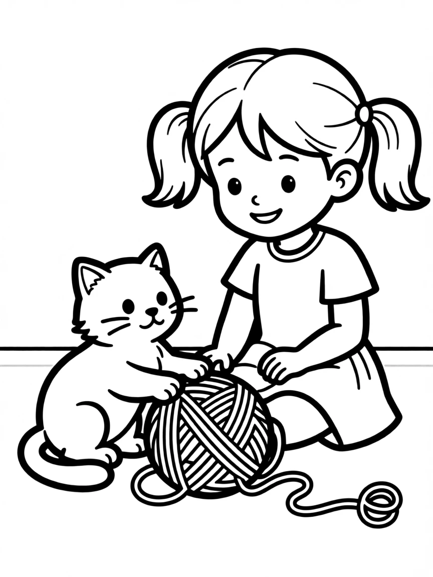 (letter card) C is for Cat playing with a ball of yarn