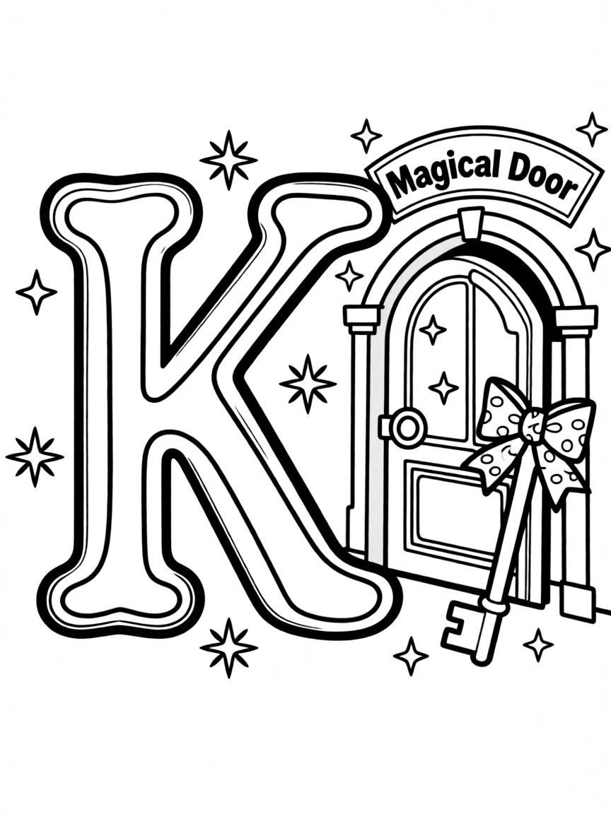 (letter card) K is for Key unlocking a magical door