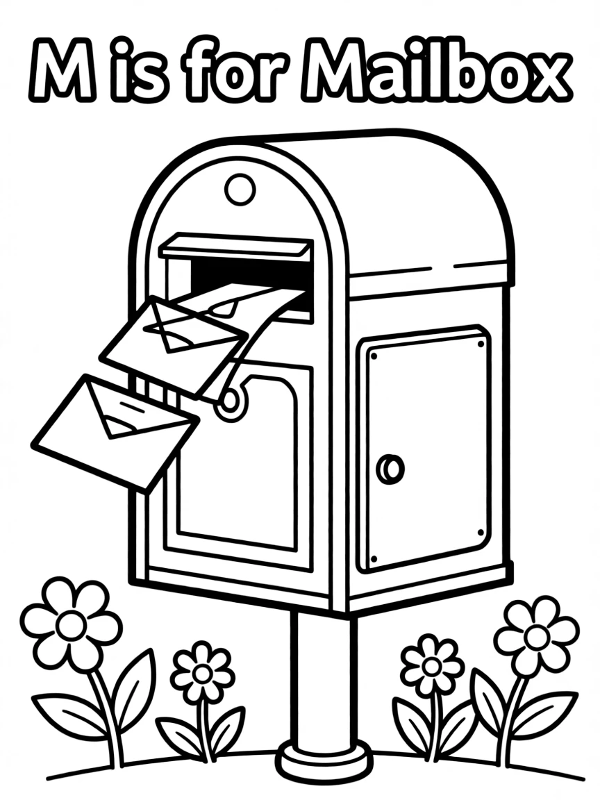 (letter card) M is for Mailbox with letters inside