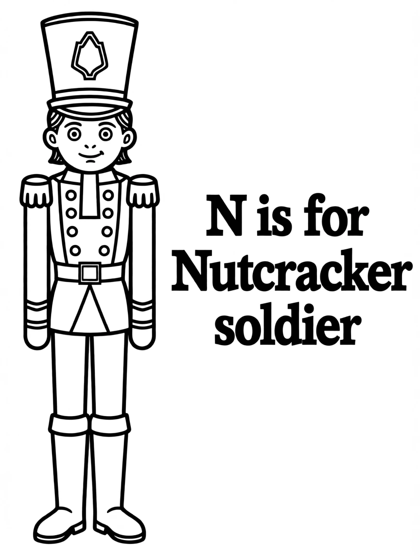 (letter card) N is for Nutcracker soldier standing tall
