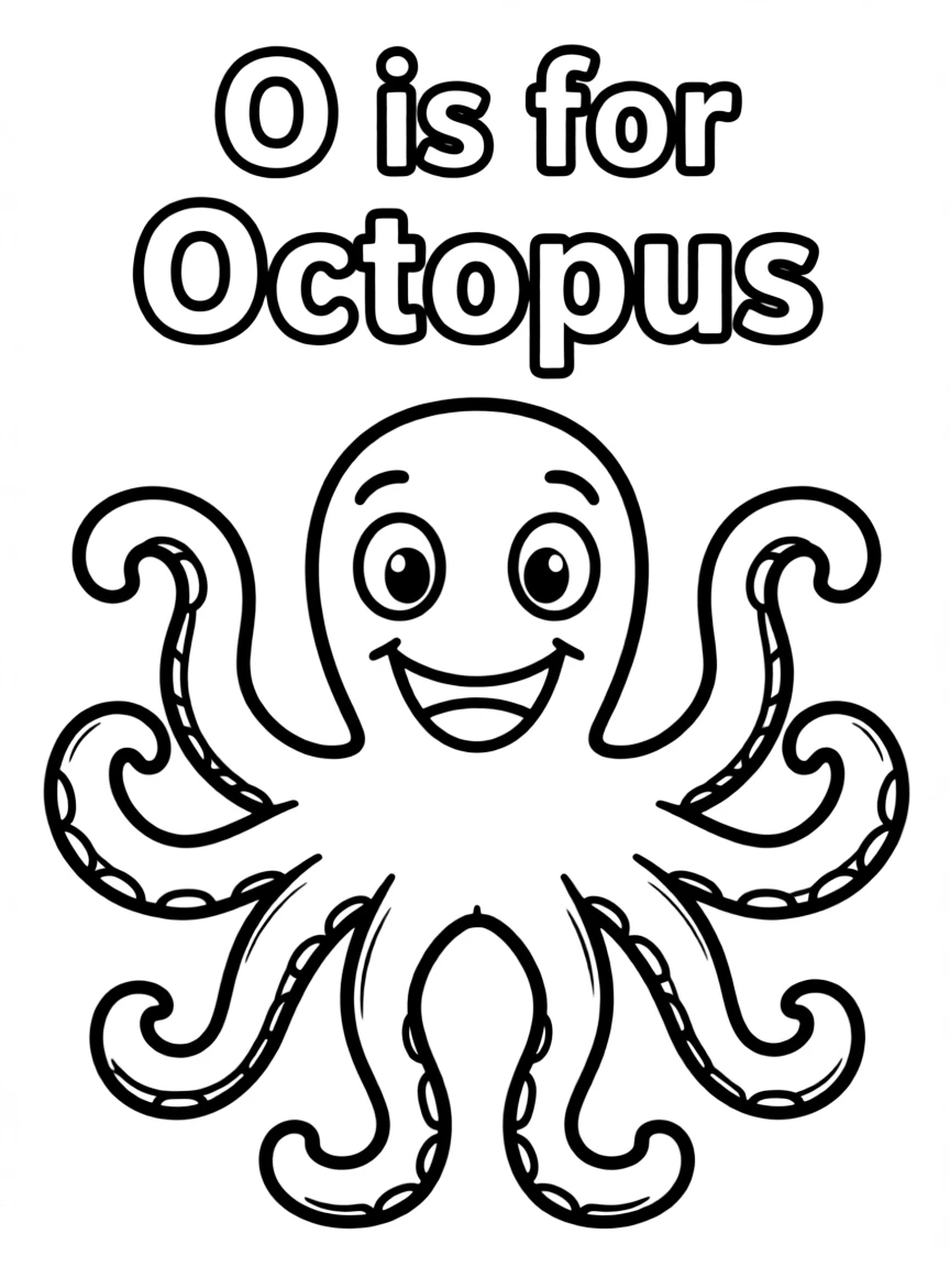 (letter card) O is for Octopus with colorful arms